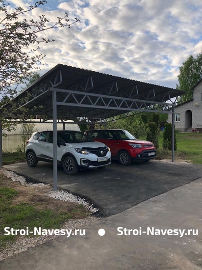 Навесы из профнастила односкатные для 2х автомобилей